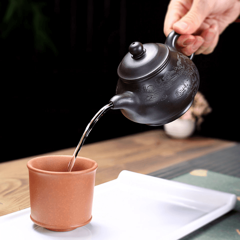 Yixing Purple Clay Teapot [Shanshui Pun Pot] | 宜兴紫砂壶 原矿石黄料 [山水潘壶] - YIQIN TEA HOUSE 一沁茶舍  |  yiqinteahouse.com