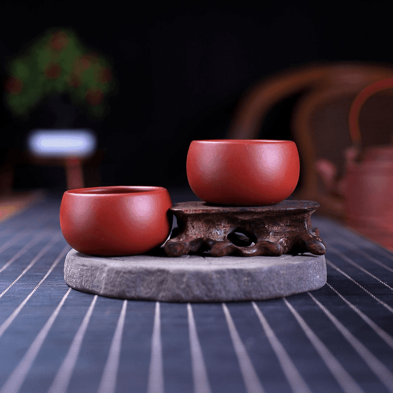 Yixing Purple Clay (Zisha) Tea Cup [Yuan Kou Xiao Bei] | 宜兴紫砂品茗杯 原矿大红袍 [圆口小杯] 50ml x 4 / 6 - YIQIN TEA HOUSE 一沁茶舍  |  yiqinteahouse.com