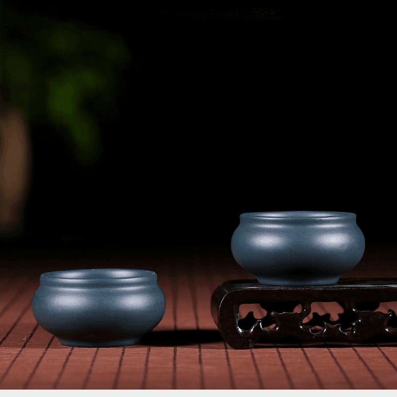 Yixing Purple Clay (Zisha) Tea Cup [Zen] | 宜兴紫砂品茗杯  原矿天青泥 [禅意杯] 50ml x 4 - YIQIN TEA HOUSE 一沁茶舍  |  yiqinteahouse.com