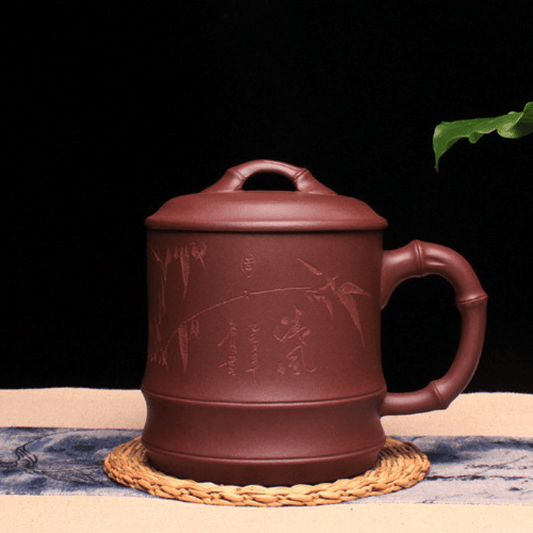 Yixing Purple Clay Tea Mug [Qingfeng Bamboo] | 宜兴紫砂泥绘 [清风竹段] 盖杯 - YIQIN TEA HOUSE 一沁茶舍  |  yiqinteahouse.com