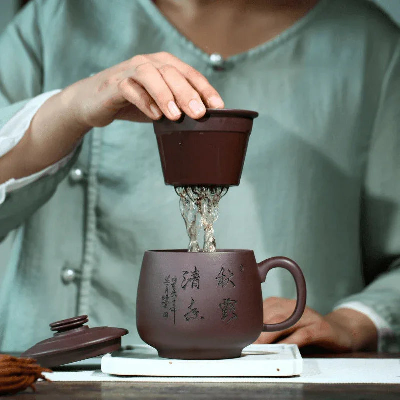 Yixing Zisha Tea Mug with Filter [Autumn Dew] 460ml - YIQIN TEA HOUSE | yiqinteahouse.com | tea mug, teaware