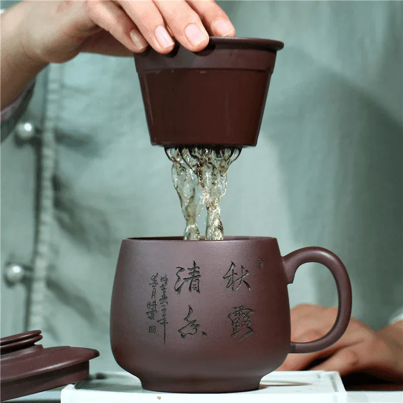 Yixing Zisha Tea Mug with Filter [Autumn Dew] 460ml - YIQIN TEA HOUSE | yiqinteahouse.com | tea mug, teaware