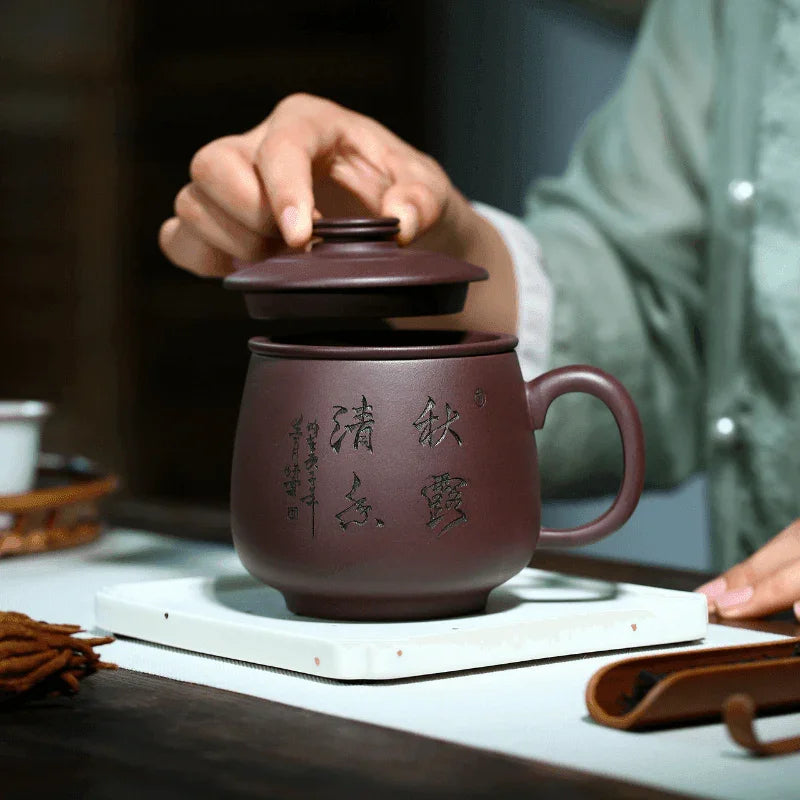 Yixing Zisha Tea Mug with Filter [Autumn Dew] 460ml - YIQIN TEA HOUSE | yiqinteahouse.com | tea mug, teaware