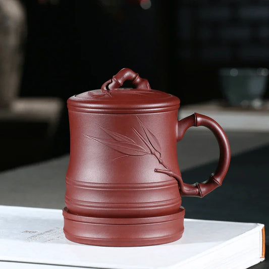 Yixing Zisha Tea Mug with Filter [Bamboo] 5pcs Set (Zi Ni - 450ml) - YIQIN TEA HOUSE | yiqinteahouse.com | tea mug, teaware