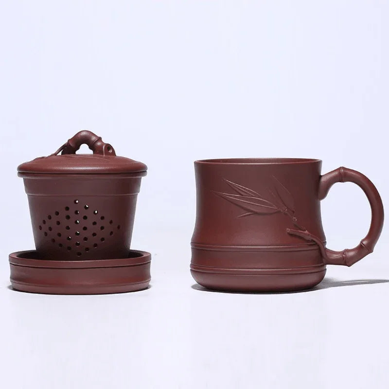 Yixing Zisha Tea Mug with Filter [Bamboo] 5pcs Set (Zi Ni - 450ml) - YIQIN TEA HOUSE | yiqinteahouse.com | tea mug, teaware