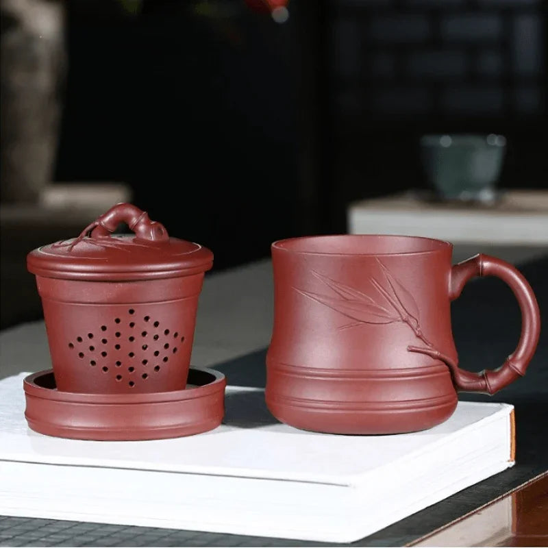 Yixing Zisha Tea Mug with Filter [Bamboo] 5pcs Set (Zi Ni - 450ml) - YIQIN TEA HOUSE | yiqinteahouse.com | tea mug, teaware