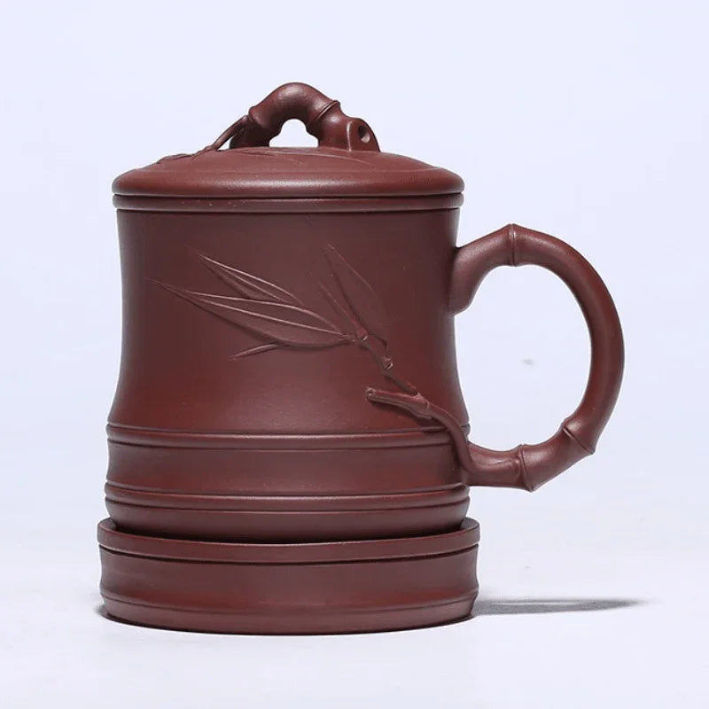 Yixing Zisha Tea Mug with Filter [Bamboo] 5pcs Set (Zi Ni - 450ml) - YIQIN TEA HOUSE | yiqinteahouse.com | tea mug, teaware