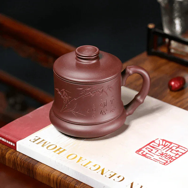Yixing Zisha Tea Mug with Filter [Bamboo] 370ml - YIQIN TEA HOUSE | yiqinteahouse.com | tea mug, teaware