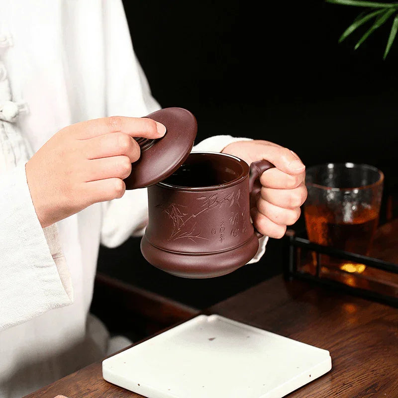 Yixing Zisha Tea Mug with Filter [Bamboo] 370ml - YIQIN TEA HOUSE | yiqinteahouse.com | tea mug, teaware
