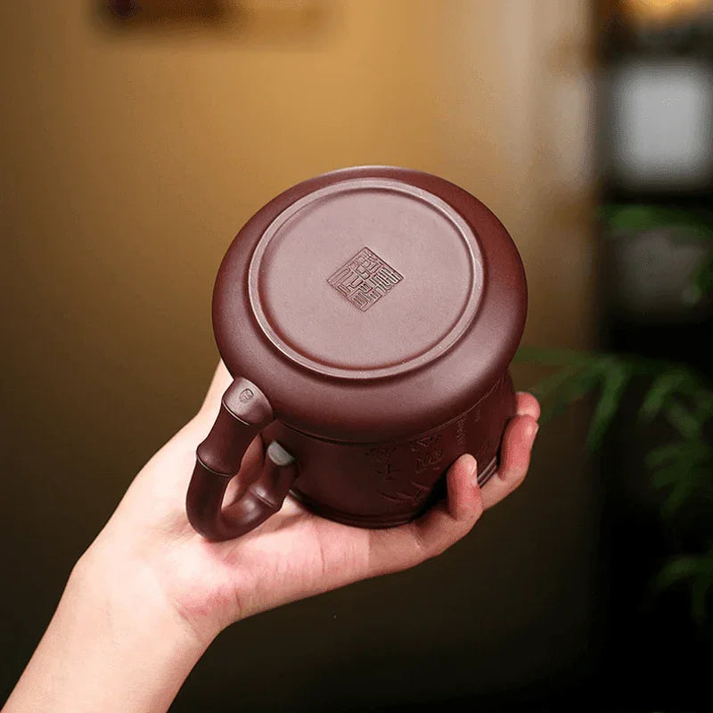 Yixing Zisha Tea Mug with Filter [Bamboo] 370ml - YIQIN TEA HOUSE | yiqinteahouse.com | tea mug, teaware