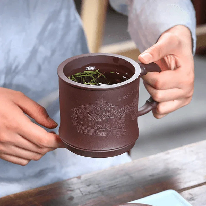 Yixing Zisha Tea Mug with Filter [Shanshui] 355ml - YIQIN TEA HOUSE | yiqinteahouse.com | tea mug, teaware