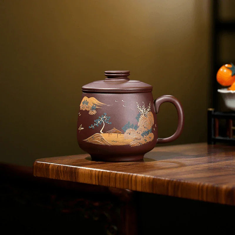 Yixing Zisha Tea Mug with Filter [Shanshui] 470ml - YIQIN TEA HOUSE | yiqinteahouse.com | tea mug, teaware