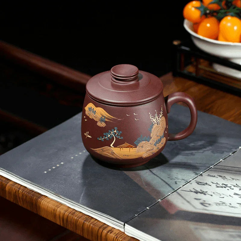 Yixing Zisha Tea Mug with Filter [Shanshui] 470ml - YIQIN TEA HOUSE | yiqinteahouse.com | tea mug, teaware