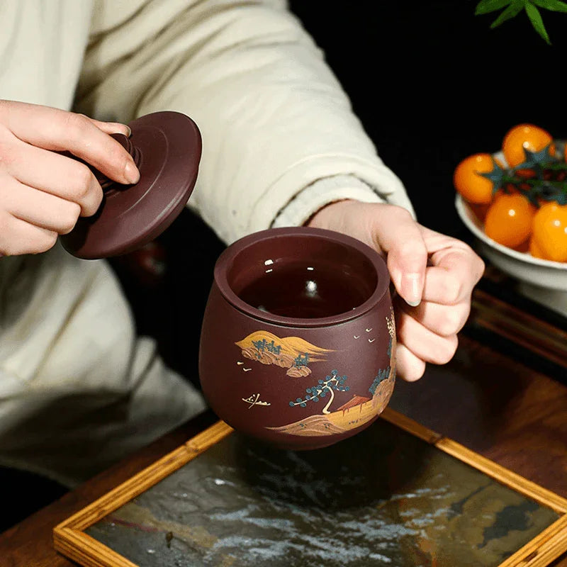 Yixing Zisha Tea Mug with Filter [Shanshui] 470ml - YIQIN TEA HOUSE | yiqinteahouse.com | tea mug, teaware