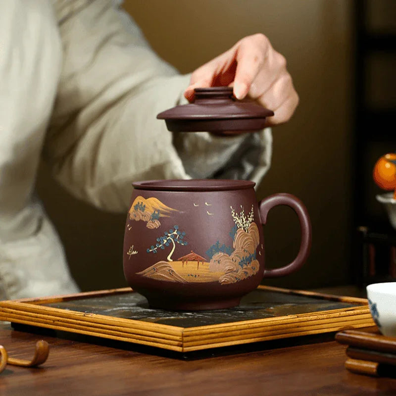 Yixing Zisha Tea Mug with Filter [Shanshui] 470ml - YIQIN TEA HOUSE | yiqinteahouse.com | tea mug, teaware