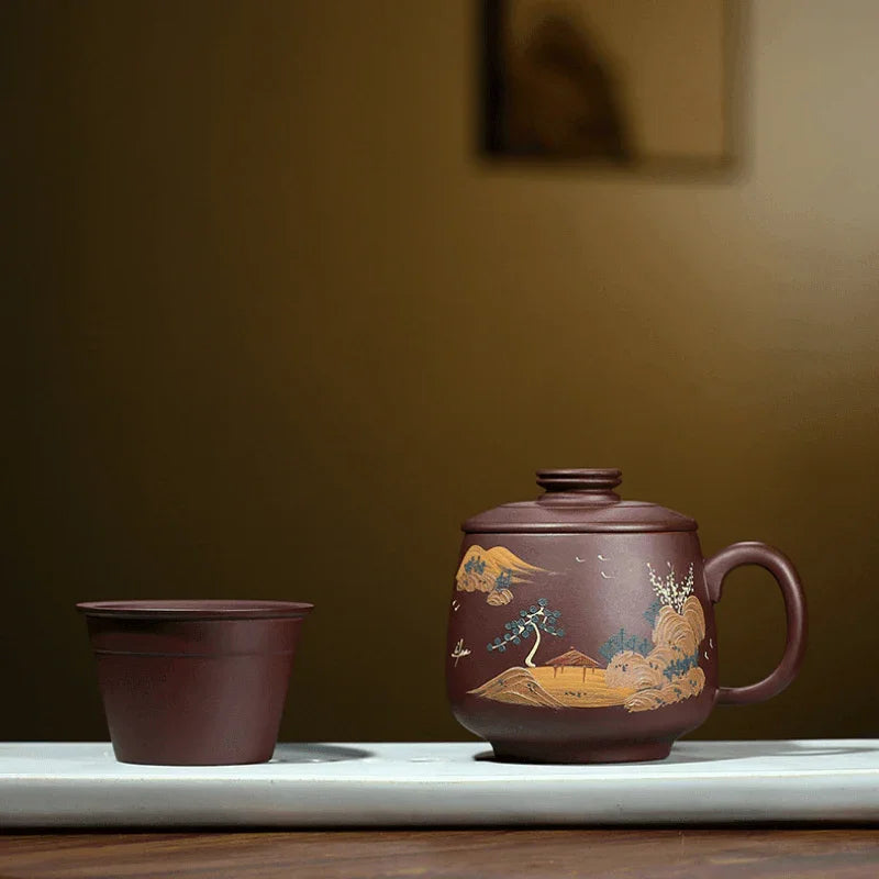 Yixing Zisha Tea Mug with Filter [Shanshui] 470ml - YIQIN TEA HOUSE | yiqinteahouse.com | tea mug, teaware