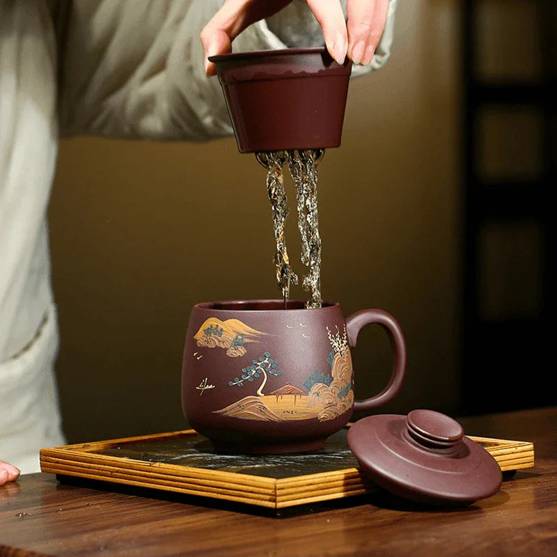 Yixing Zisha Tea Mug with Filter [Shanshui] 470ml - YIQIN TEA HOUSE | yiqinteahouse.com | tea mug, teaware