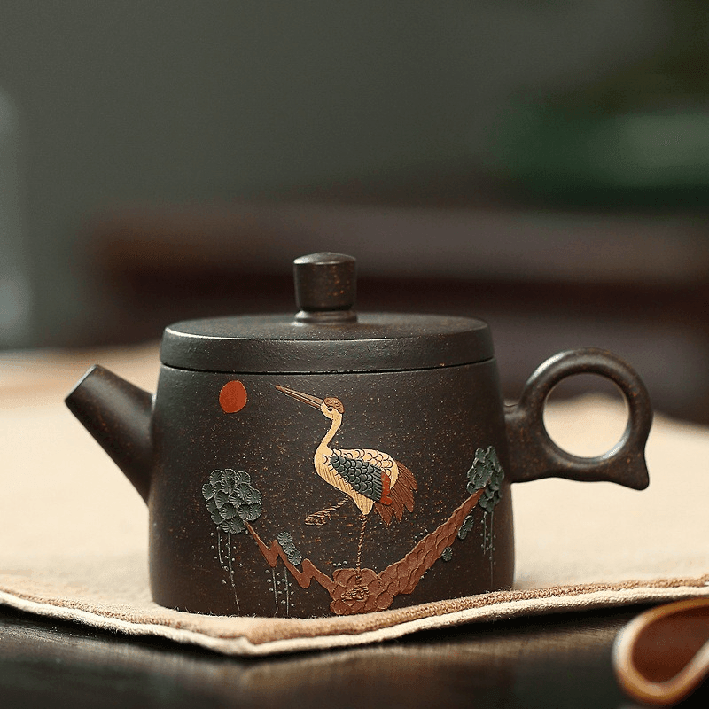 Yixing Zisha Teapot [Auspicious Crane] (Hei Jin Sha - 180ml) - YIQIN TEA HOUSE | yiqinteahouse.com | <200ml, teapot, teaware, zisha teapot