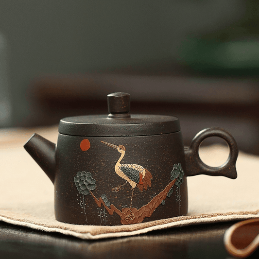 Yixing Zisha Teapot [Auspicious Crane] (Hei Jin Sha - 180ml) - YIQIN TEA HOUSE | yiqinteahouse.com | <200ml, teapot, teaware, zisha teapot