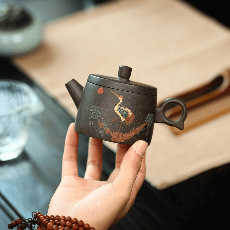 Yixing Zisha Teapot [Auspicious Crane] (Hei Jin Sha - 180ml) - YIQIN TEA HOUSE | yiqinteahouse.com | <200ml, teapot, teaware, zisha teapot