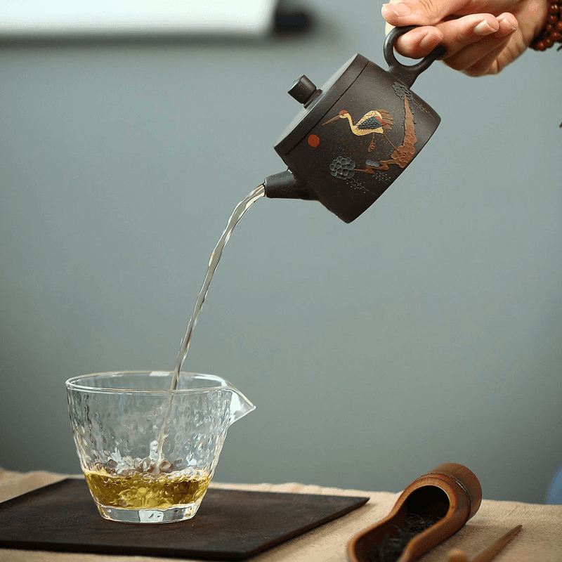 Yixing Zisha Teapot [Auspicious Crane] (Hei Jin Sha - 180ml) - YIQIN TEA HOUSE | yiqinteahouse.com | <200ml, teapot, teaware, zisha teapot