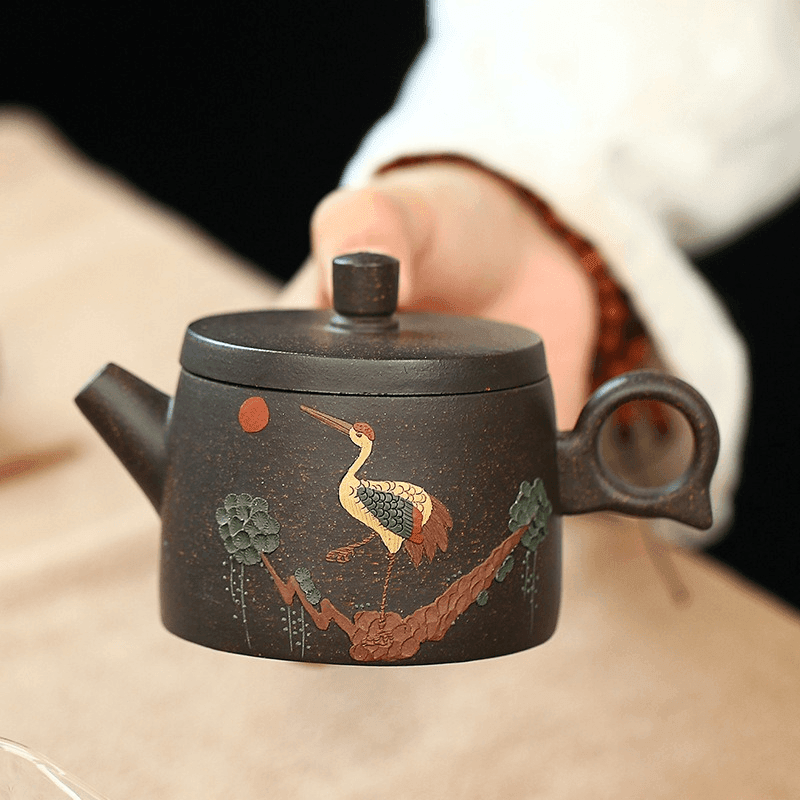 Yixing Zisha Teapot [Auspicious Crane] (Hei Jin Sha - 180ml) - YIQIN TEA HOUSE | yiqinteahouse.com | <200ml, teapot, teaware, zisha teapot