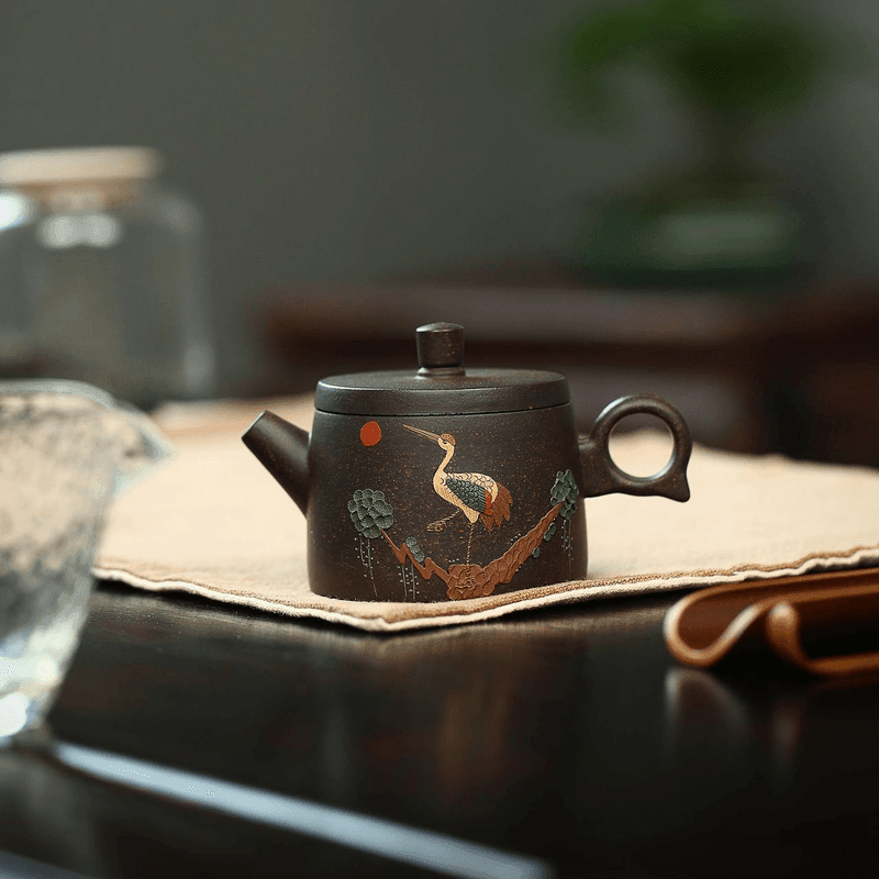 Yixing Zisha Teapot [Auspicious Crane] (Hei Jin Sha - 180ml) - YIQIN TEA HOUSE | yiqinteahouse.com | <200ml, teapot, teaware, zisha teapot