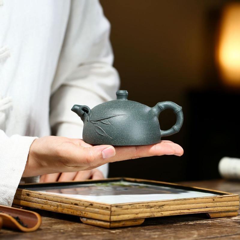 Yixing Purple Clay Teapot [Bamboo Half Moon] | 宜兴紫砂壶 原矿绿泥 [竹叶半月] - YIQIN TEA HOUSE 一沁茶舍 | yiqinteahouse.com