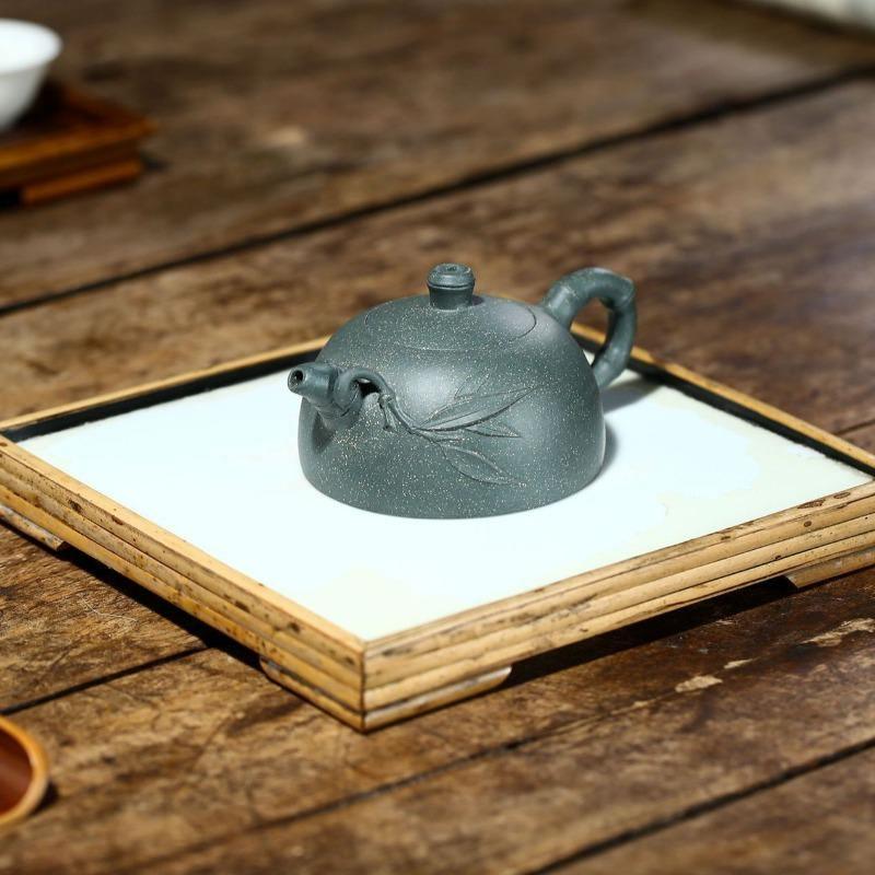 Yixing Purple Clay Teapot [Bamboo Half Moon] | 宜兴紫砂壶 原矿绿泥 [竹叶半月] - YIQIN TEA HOUSE 一沁茶舍 | yiqinteahouse.com