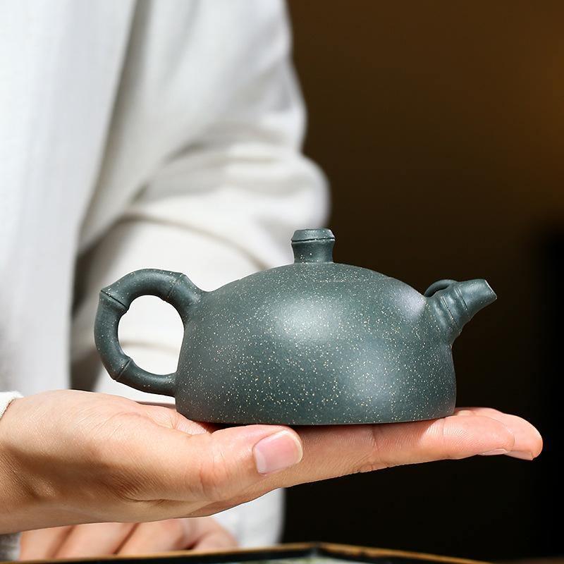 Yixing Purple Clay Teapot [Bamboo Half Moon] | 宜兴紫砂壶 原矿绿泥 [竹叶半月] - YIQIN TEA HOUSE 一沁茶舍 | yiqinteahouse.com