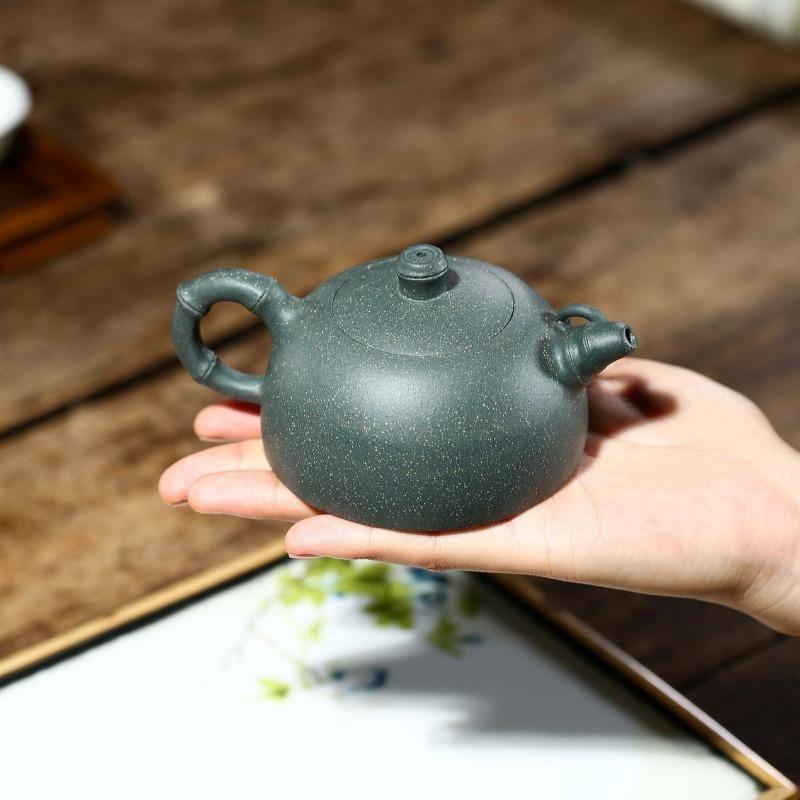 Yixing Purple Clay Teapot [Bamboo Half Moon] | 宜兴紫砂壶 原矿绿泥 [竹叶半月] - YIQIN TEA HOUSE 一沁茶舍 | yiqinteahouse.com