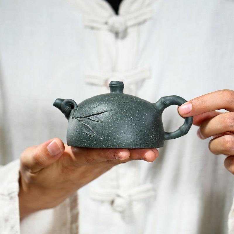 Yixing Purple Clay Teapot [Bamboo Half Moon] | 宜兴紫砂壶 原矿绿泥 [竹叶半月] - YIQIN TEA HOUSE 一沁茶舍 | yiqinteahouse.com