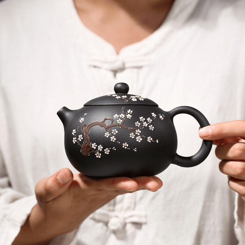 Yixing Zisha Teapot [Big Plum Blossom Xishi] (Hei Jin Sha - 430ml) - YIQIN TEA HOUSE | yiqinteahouse.com | >300ml, new arrival, teapot, teaware, zisha teapot