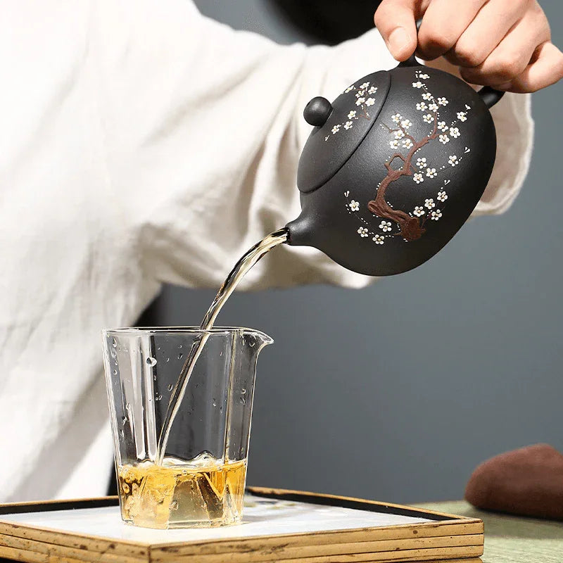 砂目 黒　小壺 宜兴紫砂茶壶[梅花大品西施] (黑金砂- 430ml)