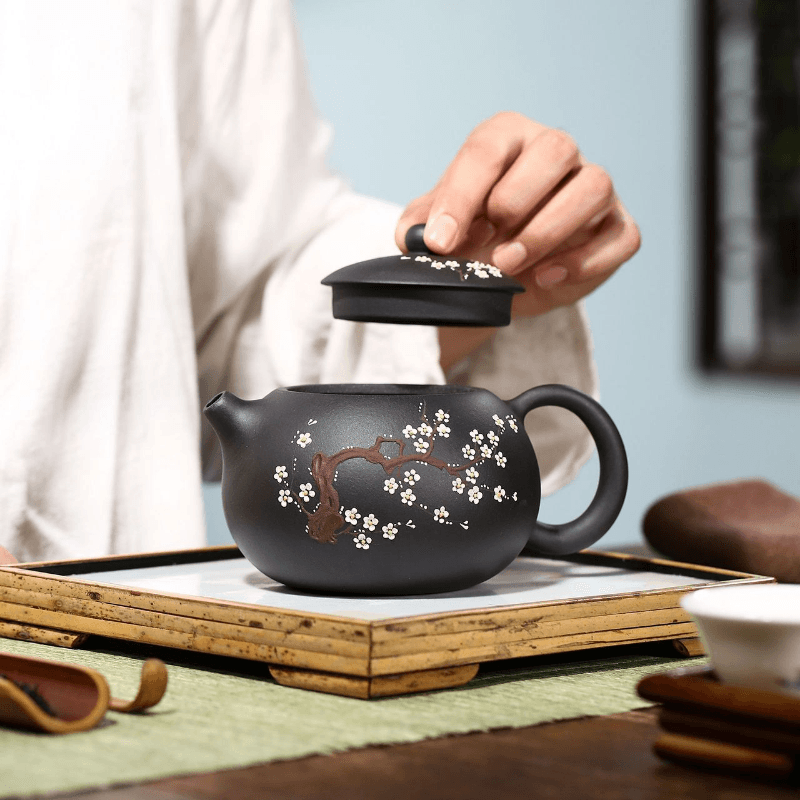 Yixing Zisha Teapot [Big Plum Blossom Xishi] (Hei Jin Sha - 430ml) - YIQIN TEA HOUSE | yiqinteahouse.com | >300ml, new arrival, teapot, teaware, zisha teapot