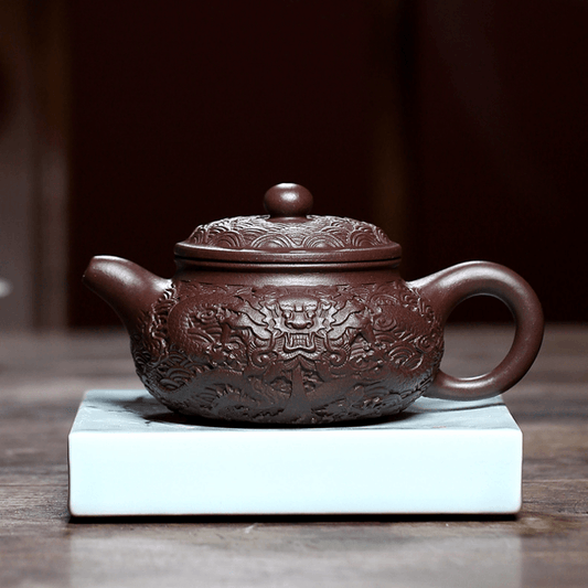 Yixing Purple Clay Teapot [Dragon Antique] | 宜兴紫砂壶 原矿紫泥 [雕龙仿古] - YIQIN TEA HOUSE 一沁茶舍  |  yiqinteahouse.com