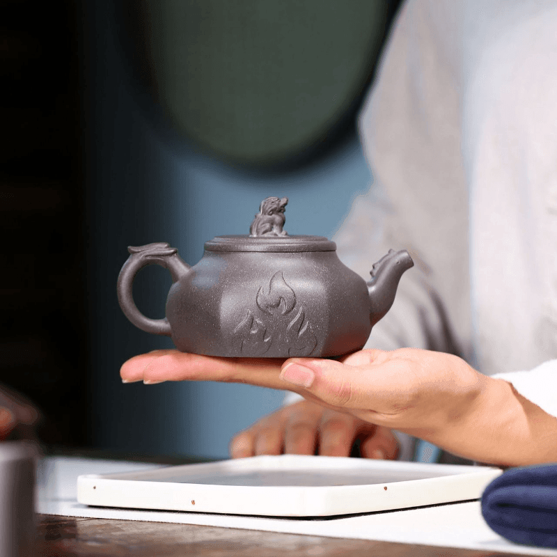 Yixing Zisha Teapot [Flame Pot] (Qinghui Ni - 200ml) - YIQIN TEA HOUSE | yiqinteahouse.com | 200-300ml, teapot, teaware, zisha teapot