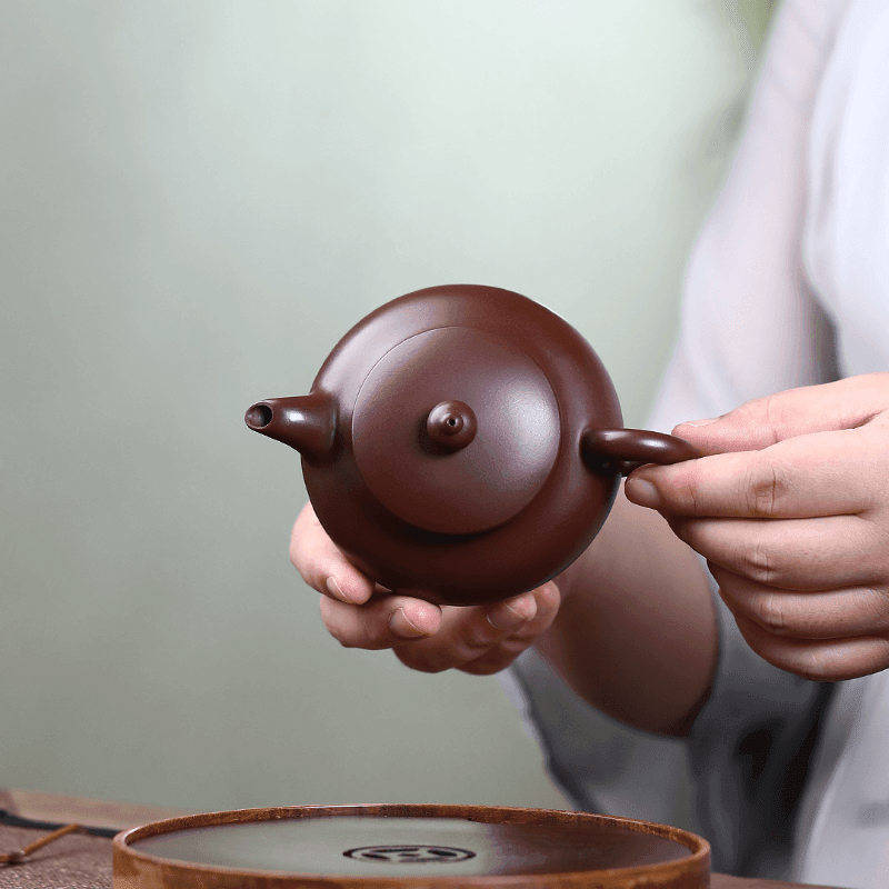 Yixing Zisha Teapot [Flat Horizontal] (Zi Zhu Ni - 160ml) - YIQIN TEA HOUSE | yiqinteahouse.com | <200ml, teapot, teaware, zisha teapot