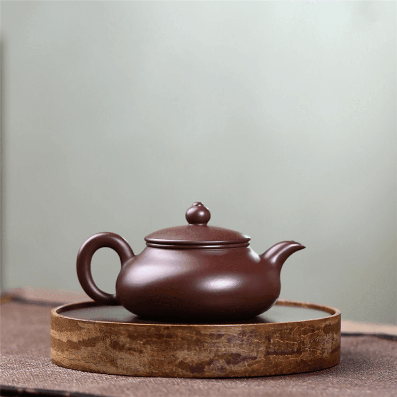 Yixing Zisha Teapot [Flat Horizontal] (Zi Zhu Ni - 160ml) - YIQIN TEA HOUSE | yiqinteahouse.com | <200ml, teapot, teaware, zisha teapot