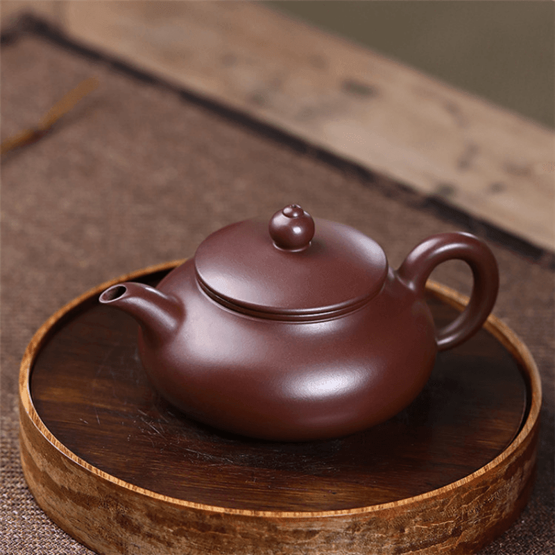 Yixing Zisha Teapot [Flat Horizontal] (Zi Zhu Ni - 160ml) - YIQIN TEA HOUSE | yiqinteahouse.com | <200ml, teapot, teaware, zisha teapot