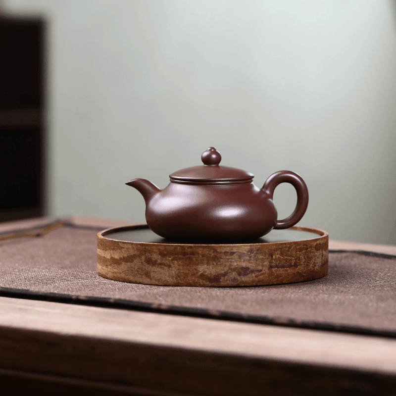 Yixing Zisha Teapot [Flat Horizontal] (Zi Zhu Ni - 160ml) - YIQIN TEA HOUSE | yiqinteahouse.com | <200ml, teapot, teaware, zisha teapot