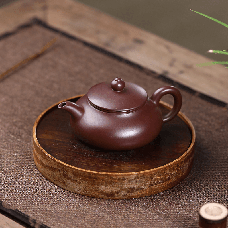 Yixing Zisha Teapot [Flat Horizontal] (Zi Zhu Ni - 160ml) - YIQIN TEA HOUSE | yiqinteahouse.com | <200ml, teapot, teaware, zisha teapot