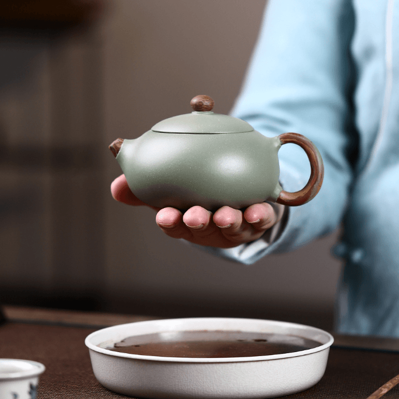 Yixing Zisha Teapot [Flat Xishi] (Douqing Sha/Jiao Ni - 220ml) - YIQIN TEA HOUSE | yiqinteahouse.com | 200-300ml, new arrival, teapot, teaware, zisha teapot