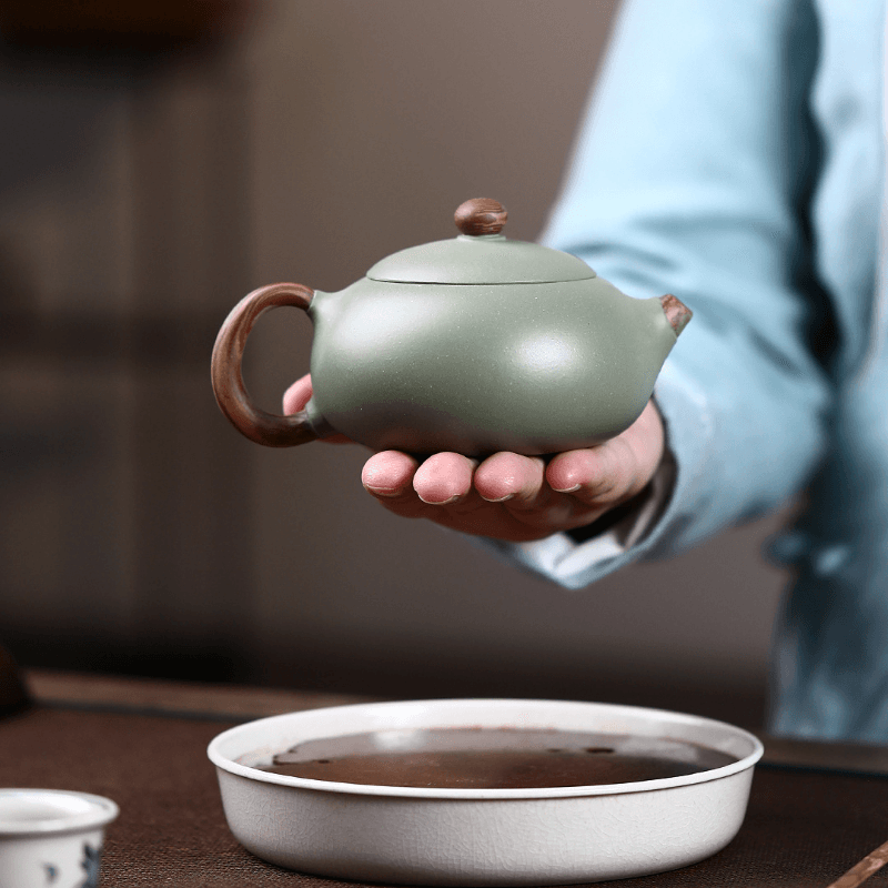 Yixing Zisha Teapot [Flat Xishi] (Douqing Sha/Jiao Ni - 220ml) - YIQIN TEA HOUSE | yiqinteahouse.com | 200-300ml, new arrival, teapot, teaware, zisha teapot