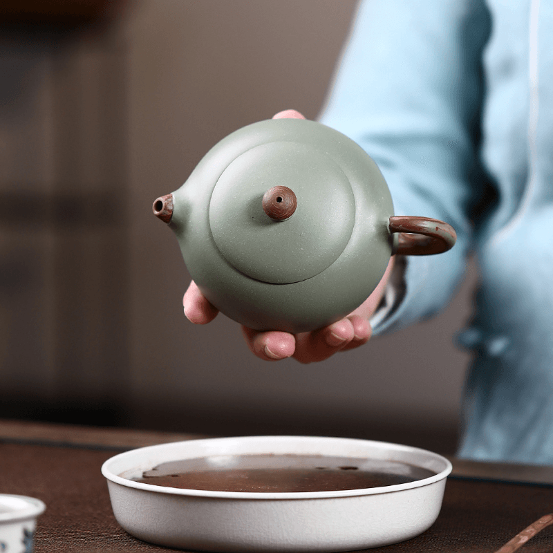 Yixing Zisha Teapot [Flat Xishi] (Douqing Sha/Jiao Ni - 220ml) - YIQIN TEA HOUSE | yiqinteahouse.com | 200-300ml, new arrival, teapot, teaware, zisha teapot