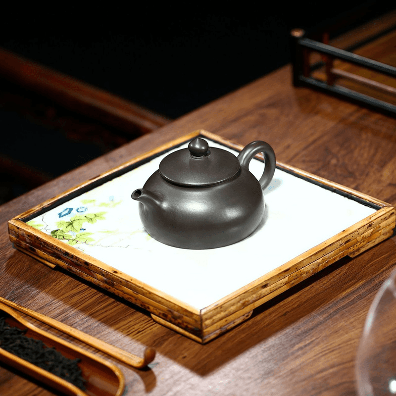 Yixing Zisha Teapot [Han Bian] (Hei Zhu Ni - 190ml) - YIQIN TEA HOUSE | yiqinteahouse.com | <200ml, teapot, teaware, zisha teapot