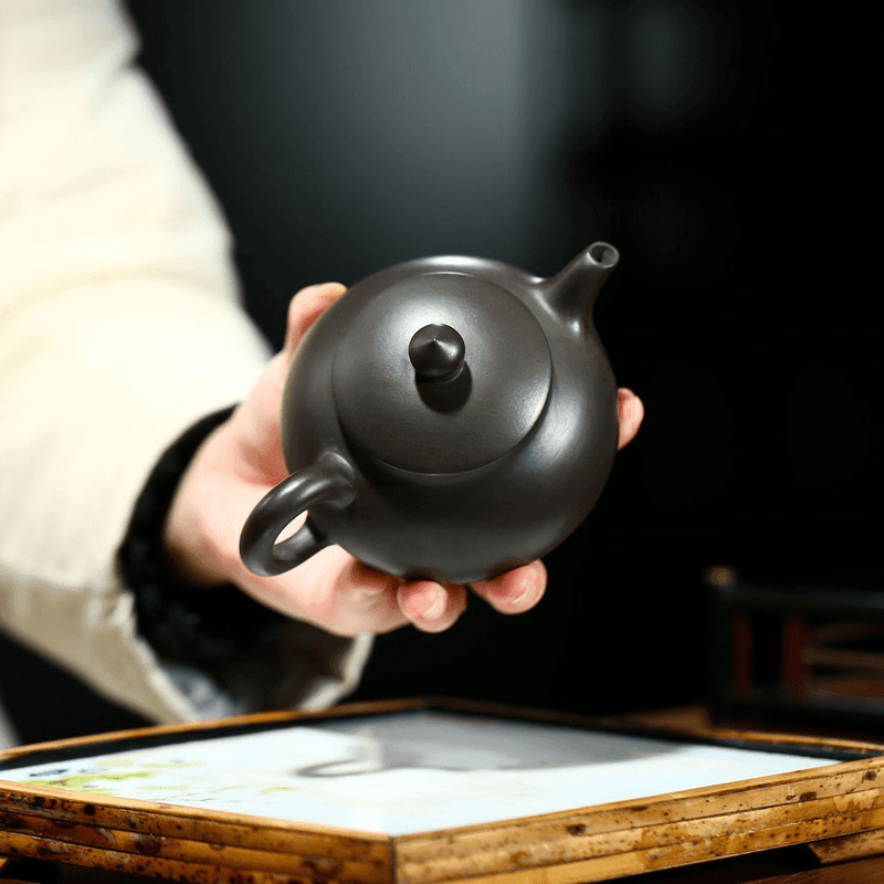 Yixing Zisha Teapot [Han Bian] (Hei Zhu Ni - 190ml) - YIQIN TEA HOUSE | yiqinteahouse.com | <200ml, teapot, teaware, zisha teapot