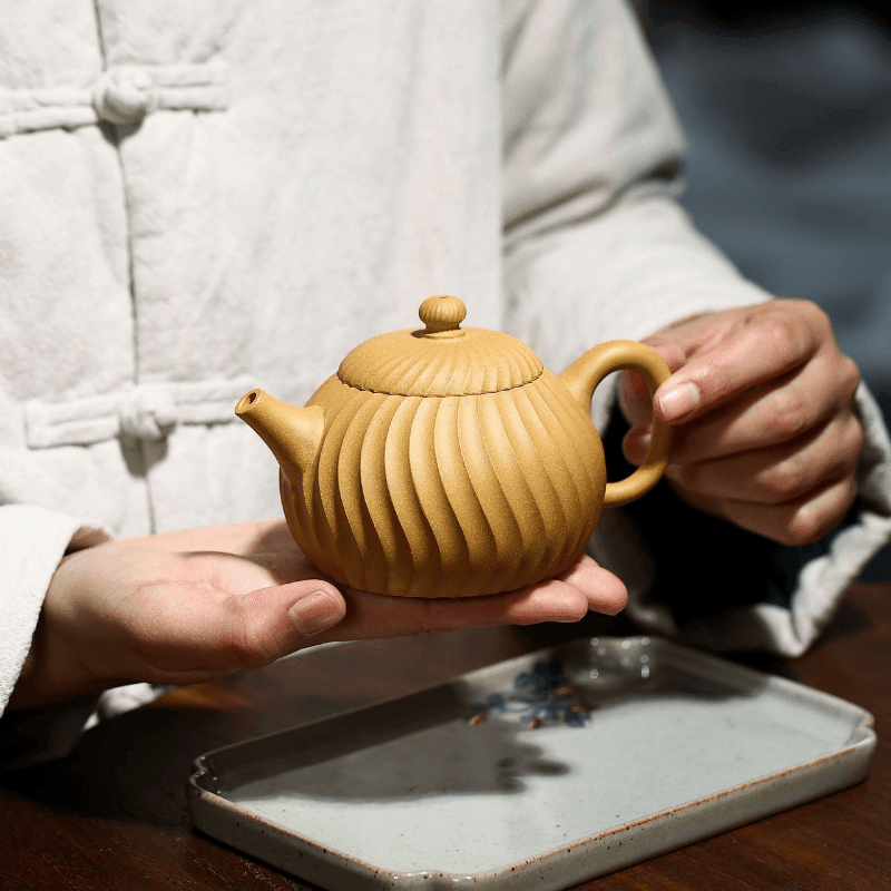 Yixing Zisha Teapot [Jinwen Wendan] (Huangjin Duan Ni - 230ml) - YIQIN TEA HOUSE | yiqinteahouse.com | 200-300ml, teapot, teaware, zisha teapot