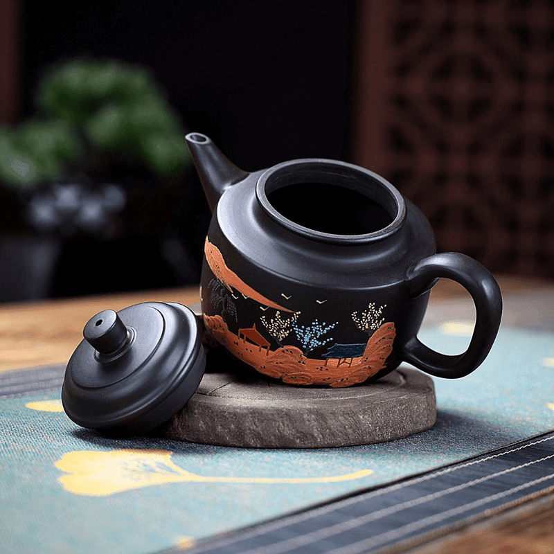 Yixing Zisha Teapot [Landscape DeZhong] (Hei Zhu Ni - 260ml) - YIQIN TEA HOUSE | yiqinteahouse.com | 200-300ml, teapot, teaware, zisha teapot