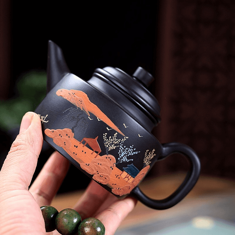 Yixing Zisha Teapot [Landscape DeZhong] (Hei Zhu Ni - 260ml) - YIQIN TEA HOUSE | yiqinteahouse.com | 200-300ml, teapot, teaware, zisha teapot